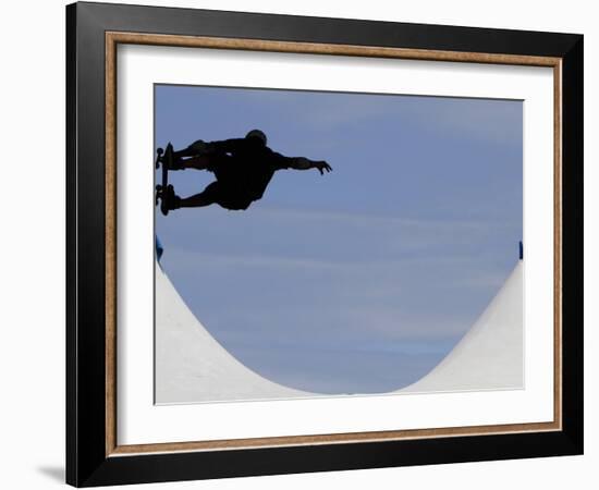 Competitor Performs During a Vertical International Skateboard Competition in Rio De Janeiro-null-Framed Photographic Print