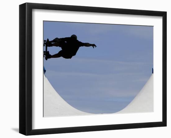 Competitor Performs During a Vertical International Skateboard Competition in Rio De Janeiro-null-Framed Photographic Print