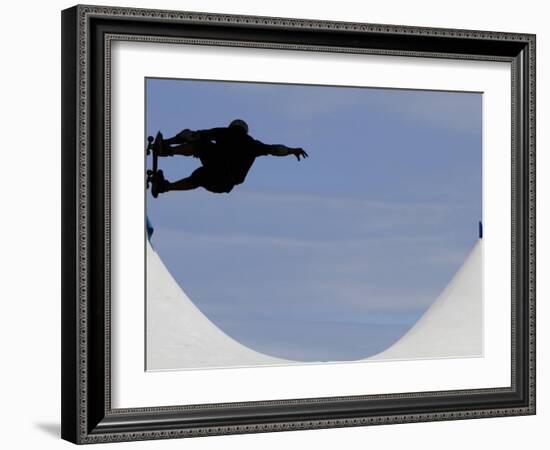 Competitor Performs During a Vertical International Skateboard Competition in Rio De Janeiro-null-Framed Photographic Print