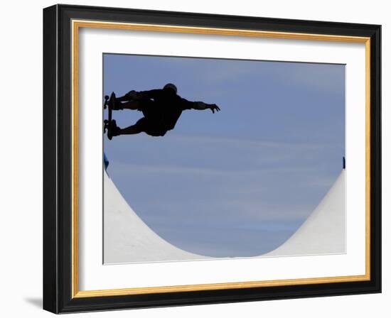 Competitor Performs During a Vertical International Skateboard Competition in Rio De Janeiro-null-Framed Photographic Print