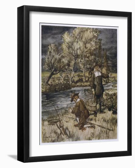 Compleat Angler, Bank-Arthur Rackham-Framed Art Print