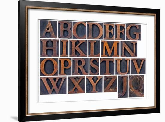 Complete English Alphabet in Vintage Wood Type-PixelsAway-Framed Art Print