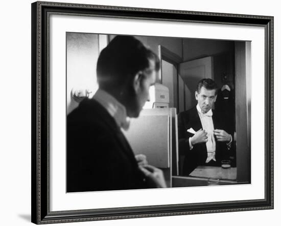 Composer/Conductor Leonard Bernstein Looking in Mirror before conducting Concert at Carnegie Hall-Alfred Eisenstaedt-Framed Premium Photographic Print