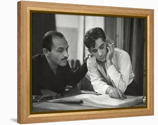 Composer Marc Blitzstein with Conductor/Composer Leonard Bernstein Studying Score of Blitzstein-W^ Eugene Smith-Framed Premier Image Canvas