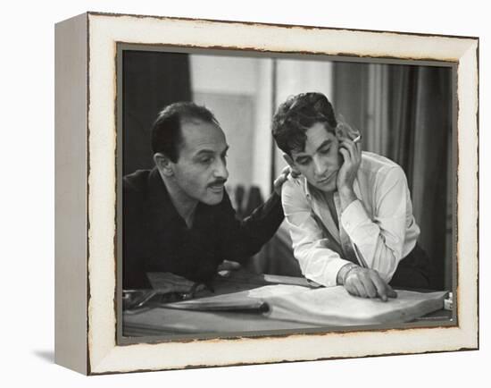 Composer Marc Blitzstein with Conductor/Composer Leonard Bernstein Studying Score of Blitzstein-W^ Eugene Smith-Framed Premier Image Canvas