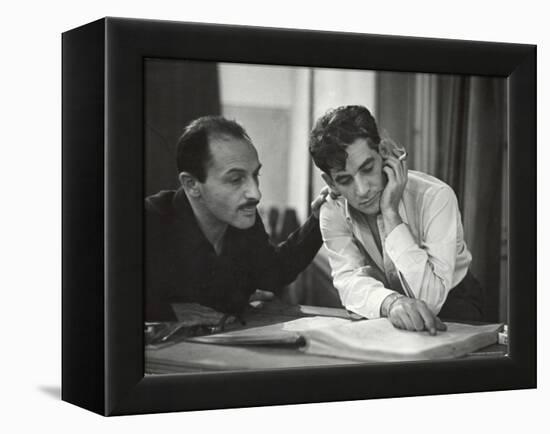 Composer Marc Blitzstein with Conductor/Composer Leonard Bernstein Studying Score of Blitzstein-W^ Eugene Smith-Framed Premier Image Canvas