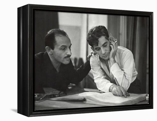 Composer Marc Blitzstein with Conductor/Composer Leonard Bernstein Studying Score of Blitzstein-W^ Eugene Smith-Framed Premier Image Canvas