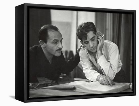 Composer Marc Blitzstein with Conductor/Composer Leonard Bernstein Studying Score of Blitzstein-W^ Eugene Smith-Framed Premier Image Canvas