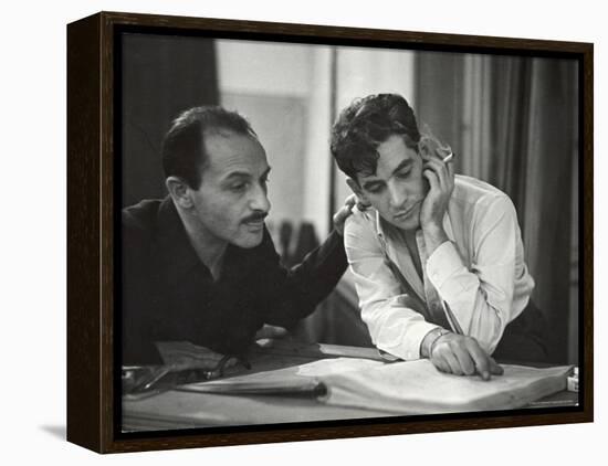 Composer Marc Blitzstein with Conductor/Composer Leonard Bernstein Studying Score of Blitzstein-W^ Eugene Smith-Framed Premier Image Canvas