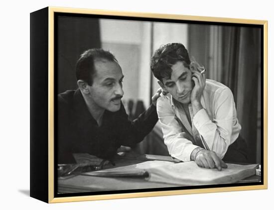 Composer Marc Blitzstein with Conductor/Composer Leonard Bernstein Studying Score of Blitzstein-W^ Eugene Smith-Framed Premier Image Canvas