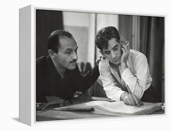 Composer Marc Blitzstein with Conductor/Composer Leonard Bernstein Studying Score of Blitzstein-W^ Eugene Smith-Framed Premier Image Canvas