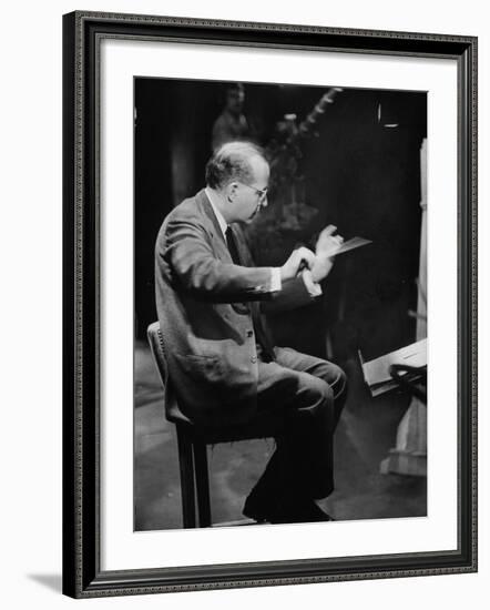 Composer Samuel Barber, Conducting with Baton-Lisa Larsen-Framed Premium Photographic Print