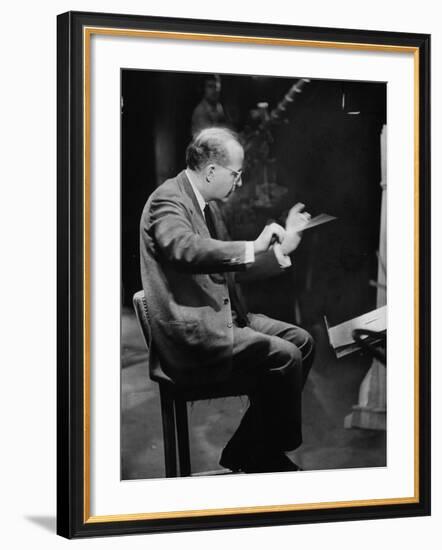 Composer Samuel Barber, Conducting with Baton-Lisa Larsen-Framed Premium Photographic Print