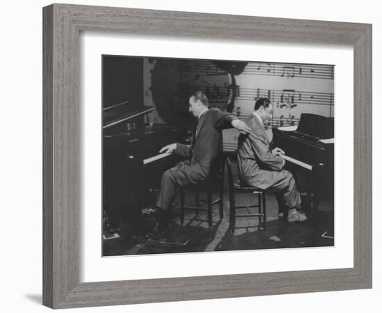 Composers and Band Leaders Stan Kenton and Duke Ellington, Playing Dual Pianos on Cbs TV Show-Yale Joel-Framed Premium Photographic Print