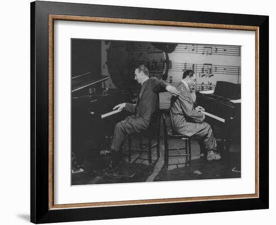 Composers and Band Leaders Stan Kenton and Duke Ellington, Playing Dual Pianos on Cbs TV Show-Yale Joel-Framed Premium Photographic Print