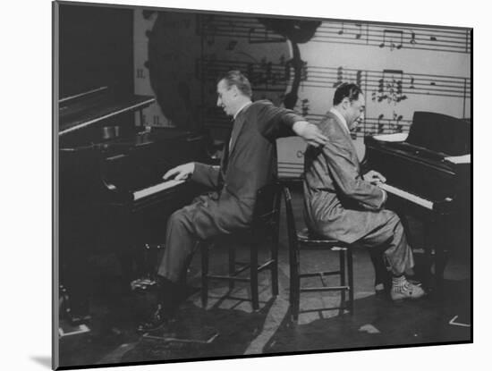 Composers and Band Leaders Stan Kenton and Duke Ellington, Playing Dual Pianos on Cbs TV Show-Yale Joel-Mounted Premium Photographic Print