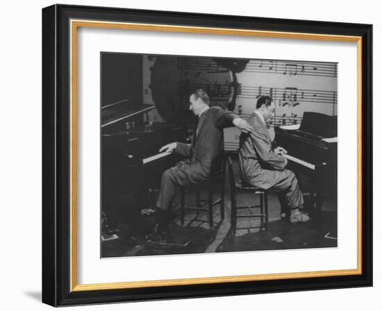 Composers and Band Leaders Stan Kenton and Duke Ellington, Playing Dual Pianos on Cbs TV Show-Yale Joel-Framed Premium Photographic Print