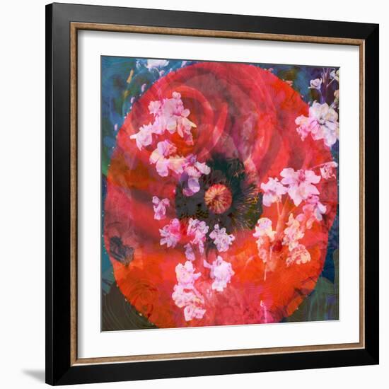 Composing of a Red Poppy and Rose with Pink Flowering Branches-Alaya Gadeh-Framed Photographic Print
