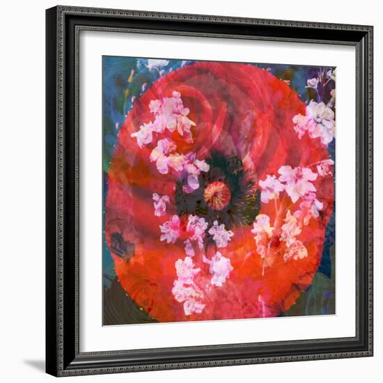 Composing of a Red Poppy and Rose with Pink Flowering Branches-Alaya Gadeh-Framed Photographic Print