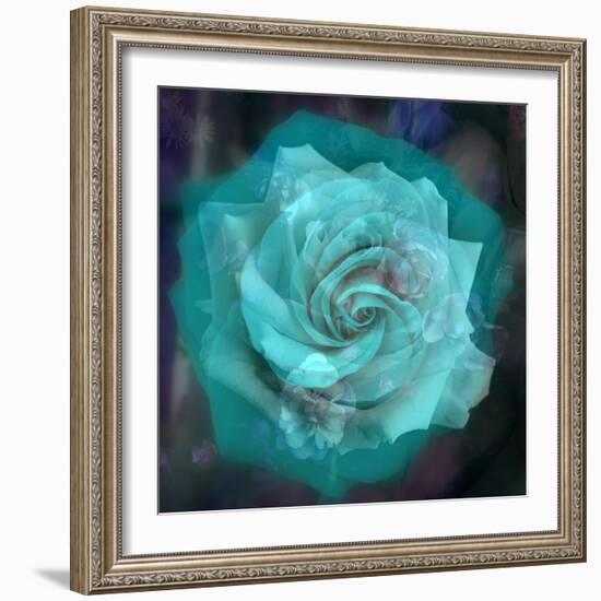 Composing of a White Rose Layered with Emerald and Blossoms-Alaya Gadeh-Framed Photographic Print
