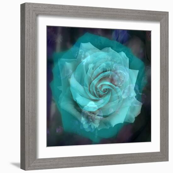 Composing of a White Rose Layered with Emerald and Blossoms-Alaya Gadeh-Framed Photographic Print