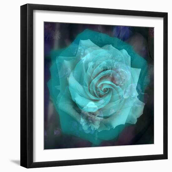 Composing of a White Rose Layered with Emerald and Blossoms-Alaya Gadeh-Framed Photographic Print