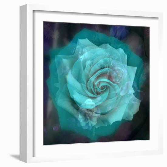 Composing of a White Rose Layered with Emerald and Blossoms-Alaya Gadeh-Framed Photographic Print