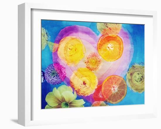 Composing of Blossoms and Slices of Orange Infront of Painted Heart-Alaya Gadeh-Framed Photographic Print