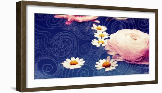 Composing of Blossoms on Ornated Pattern in Blue-Alaya Gadeh-Framed Photographic Print