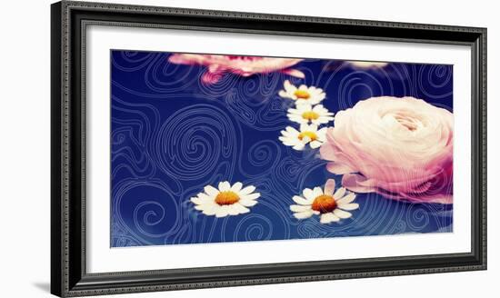 Composing of Blossoms on Ornated Pattern in Blue-Alaya Gadeh-Framed Photographic Print