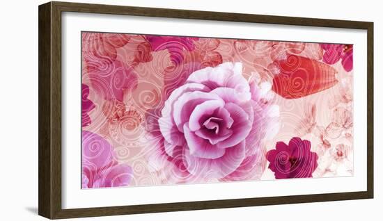 Composing of Blossoms on Ornated Pattern in Pink-Alaya Gadeh-Framed Photographic Print