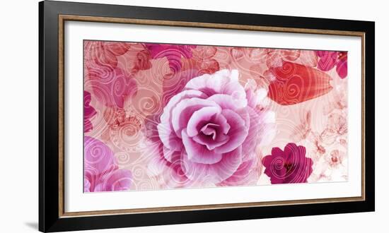 Composing of Blossoms on Ornated Pattern in Pink-Alaya Gadeh-Framed Photographic Print