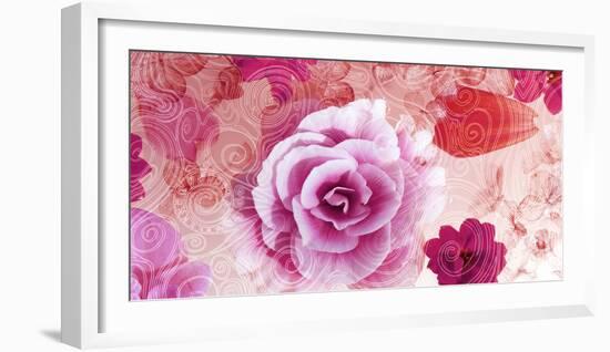 Composing of Blossoms on Ornated Pattern in Pink-Alaya Gadeh-Framed Photographic Print