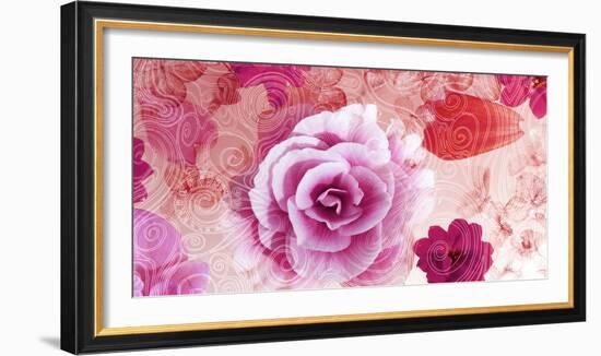 Composing of Blossoms on Ornated Pattern in Pink-Alaya Gadeh-Framed Photographic Print