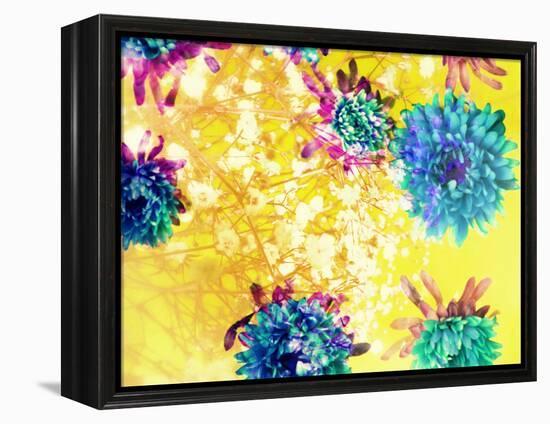 Composing of Blue and Green Blossoms in Yellow Water, Violet Petals, White Flowering Branch-Alaya Gadeh-Framed Premier Image Canvas