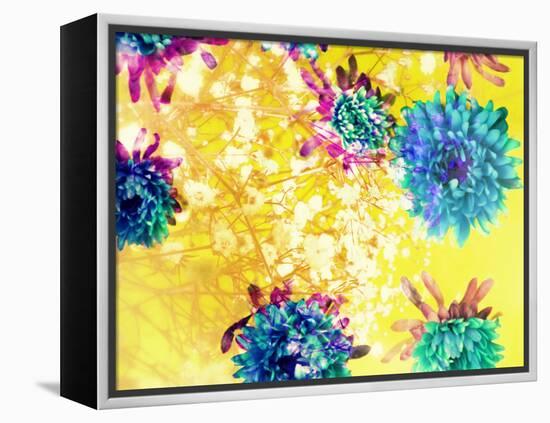 Composing of Blue and Green Blossoms in Yellow Water, Violet Petals, White Flowering Branch-Alaya Gadeh-Framed Premier Image Canvas