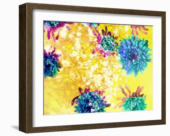 Composing of Blue and Green Blossoms in Yellow Water, Violet Petals, White Flowering Branch-Alaya Gadeh-Framed Photographic Print