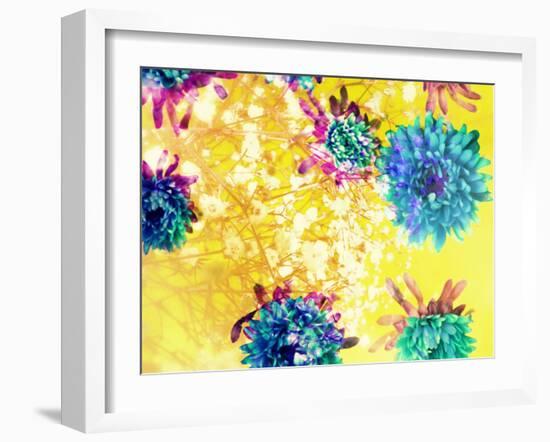 Composing of Blue and Green Blossoms in Yellow Water, Violet Petals, White Flowering Branch-Alaya Gadeh-Framed Photographic Print