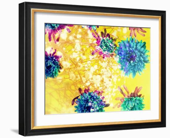 Composing of Blue and Green Blossoms in Yellow Water, Violet Petals, White Flowering Branch-Alaya Gadeh-Framed Photographic Print