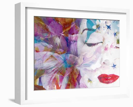 Composing with Coloured Blossoms and Portrait of a Woman-Alaya Gadeh-Framed Photographic Print