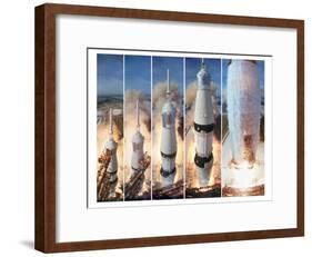 Composite 5 Frame Shot of Gantry Retracting While Saturn V Boosters Lift Off to Carry Apollo 11-Ralph Morse-Framed Photographic Print