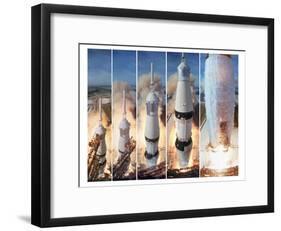 Composite 5 Frame Shot of Gantry Retracting While Saturn V Boosters Lift Off to Carry Apollo 11-Ralph Morse-Framed Photographic Print