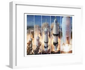 Composite 5 Frame Shot of Gantry Retracting While Saturn V Boosters Lift Off to Carry Apollo 11-Ralph Morse-Framed Photographic Print