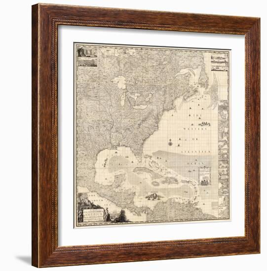 Composite: British Empire in America, c.1733-Henry Popple-Framed Art Print