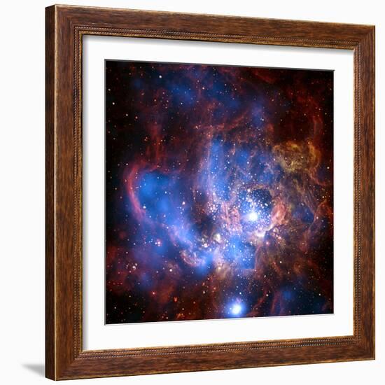 Composite Image from Chandra and Hubble Data, Divided Neighborhood of Some 200 Hot, Young Stars-null-Framed Photographic Print