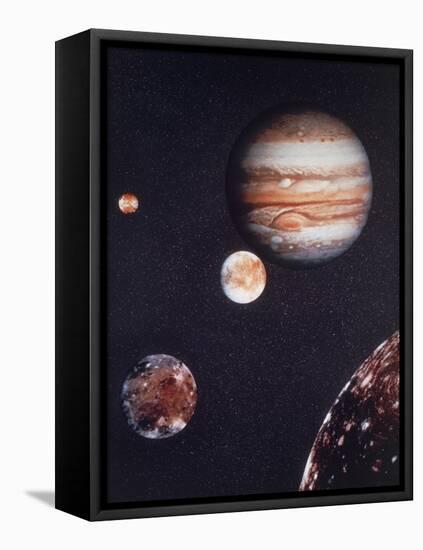 Composite Image of Jupiter & Four of Its Moons-null-Framed Premier Image Canvas