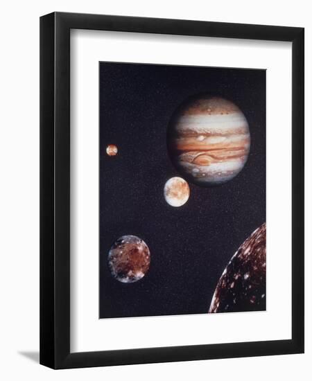 Composite Image of Jupiter & Four of Its Moons-null-Framed Premium Photographic Print