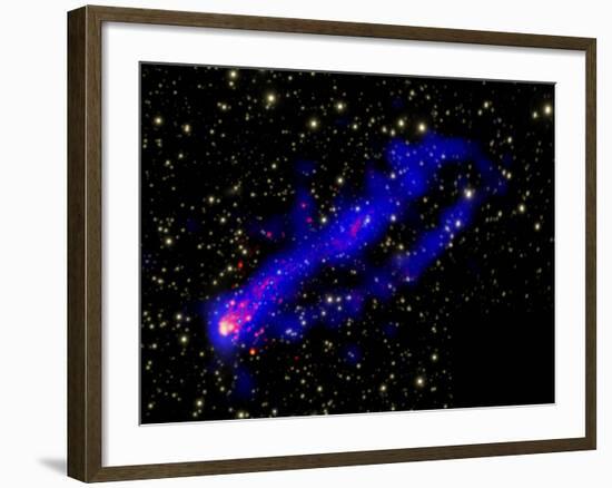 Composite Image, Two Tails Stretching Behind a Galaxy as it Travels Through a Galaxy Cluster-null-Framed Photographic Print