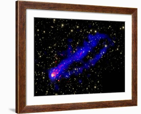 Composite Image, Two Tails Stretching Behind a Galaxy as it Travels Through a Galaxy Cluster-null-Framed Photographic Print