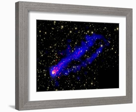 Composite Image, Two Tails Stretching Behind a Galaxy as it Travels Through a Galaxy Cluster-null-Framed Photographic Print